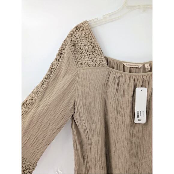 Soft Surroundings Peasant Top Medium Sand Dune Lace Crochet Gauze Boho Chic - Picture 8 of 13